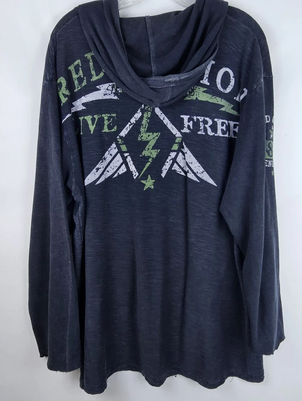 Y2K Raw State Redemption Thermal Hoodie Men's Lg 90's Grunge Streetwear Thrashed